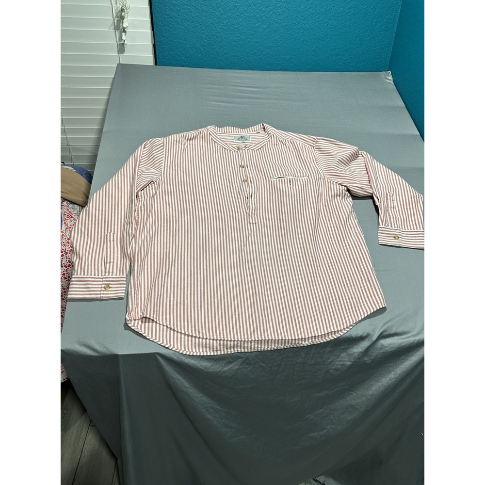 Madda Fella‎  100% Cotton Mens Shirt Popover Henley Seersucker Stripes 2XL